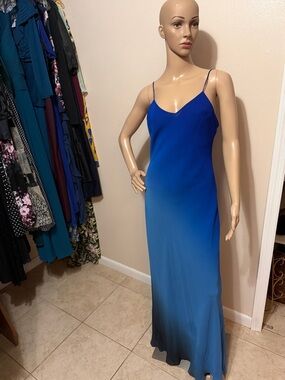 Royal to Ocean Blue Ombre Slip Maxi Dress